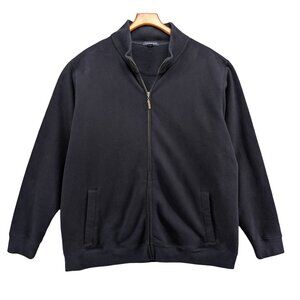 Lands End Knit Bomber Jacket Mens Navy Blue Full Zip Mock Neck Size XXL